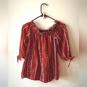 Stella Tweed Rusted Red Off-the-Shoulder Shirt